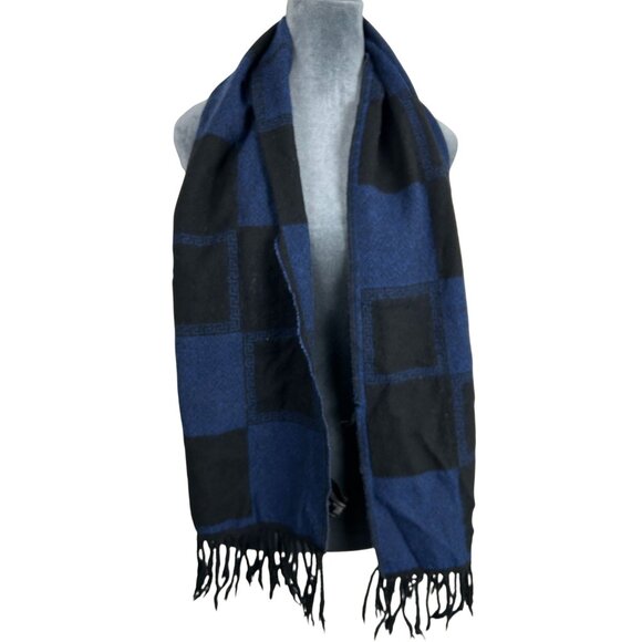 Versace Mens Blue & Black 100% Wool Checkered Scarf - Picture 2 of 8